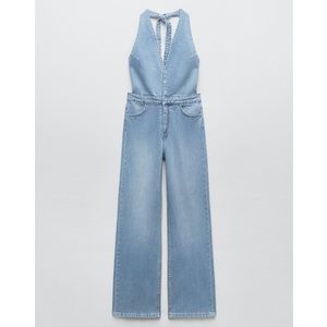 Zara TRF DENIM HALTER NECK JUMPSUIT